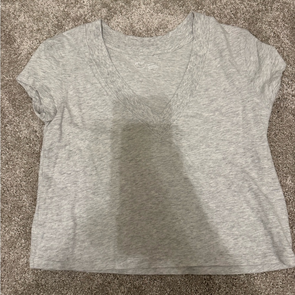 Aerie V-Neck Short Sleeve Tee – XXS | Light Gray